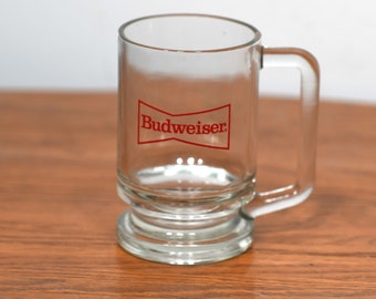 Vintage Budweiser Beer Red Bow Tie Logo Clear Drinking Glass Mug - Anheuser-Busch, St Louis, Missouri