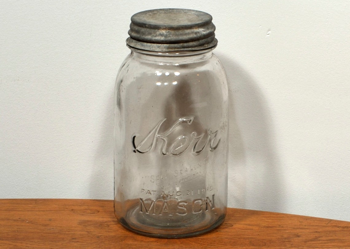 Vintage Kerr Self Sealing Mason Jar Clear Glass Round Quart Etsy