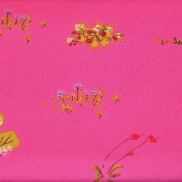 FQ Heather Ross Pink Wildflowers Lightning Bugs - Destash Sale Cotton Fabric