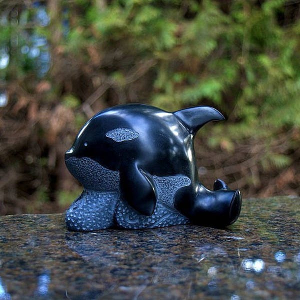 Hand carved black stone Orca figurine baby whale sculpture new original art home decor