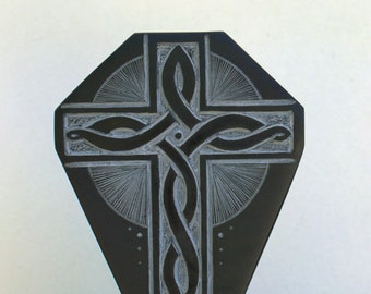 Druid cross, black slate stone carving