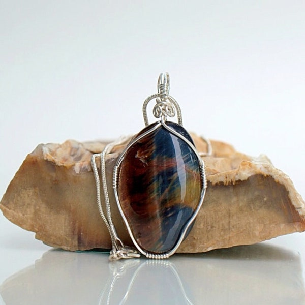 Blue Tiger eye, good luck stone necklace
