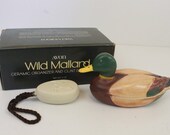 Avon Wild Mallard Ceramic Organizer and Clint Shower Soap, Net Wt. 4 Oz., Decorative, Hand Painted, Semi-Matte Finish, Soap and Covered Dish