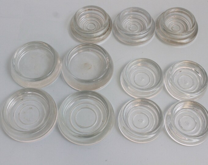 Vintage Glass Furniture Coasters, Glass Furniture Feet, Movers for Couch or Sofa, Lot of 11