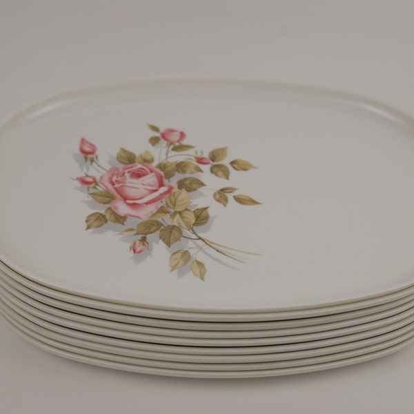 Melmac Dinnerware, 8219-14 Boonton Molding Co. Inc., Boonton, N.J., White with Roses, Melamine Plate, Luncheon Tray, Serving Platter, Tray