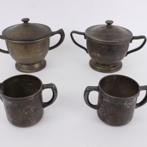 Antique Thorner Bros 1896 Nickel Silver, St Joe Hospital, Morris Hospital Supply Co Inc, NYC, Sugar, Creamer, Hospital Service, 6 Pieces