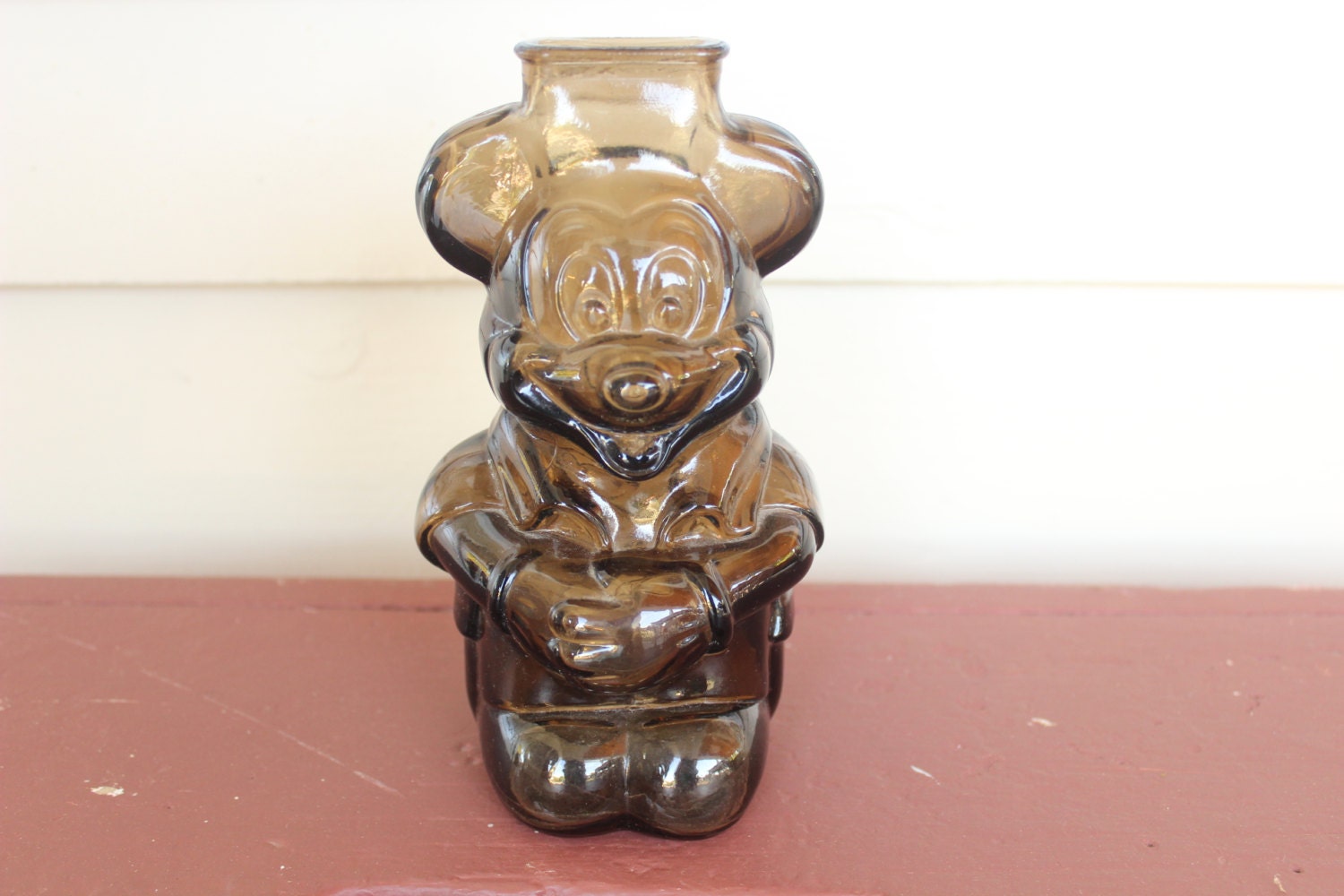 Mickey Mouse Bank, Vintage Brown Glass, Coin Bank, Walt Disney