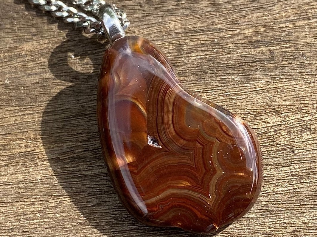 Fire Agate Crystal Gemstone Boxed Pendant on adjustable cord Stunning Free P&P 