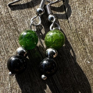 Chrome Diopside and Onyx Healing Stone Earrings for Peace, with Positive Healing Energy!