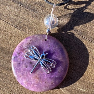 Lepidolite and Angel Aura with Dragonfly Healing Stone, Empath Protection, Necklace with Positive Energy!