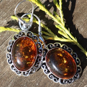 Baltic Amber set in 925 Silver, Healing Stone Earrings with Positive Healing Energy!
