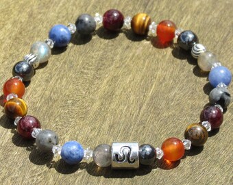 Women&#39;s Leo Power Chakra Healing Bracelet or Necklace with Hematite, Carnelian, Tigers Eye, Garnet, Larvikite, Sodalite and Labradorite!