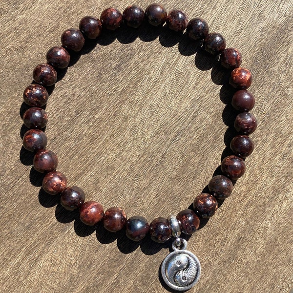 Red Nuummite, Yin/Yang, Healing Stone Bracelet with Positive Energy!