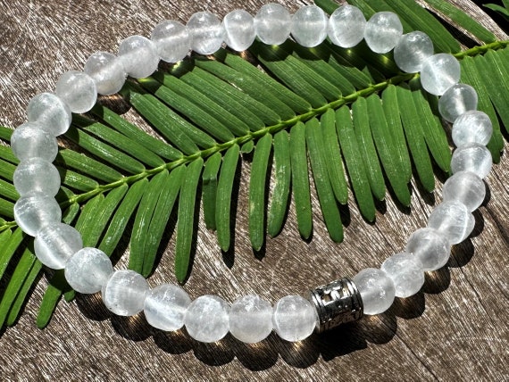 Selenite Moon Goddess Bracelet or Anklet 6mm with Positive Healing Energy!
