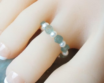 Pearls and Aqua Aura Healing Stone Toe Ring!