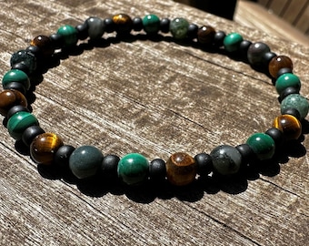 TAURUS MEN&#39;S POWER Healing Stone Bracelet of Anklet with Bloodstone, Tigers Eye & Malachite!
