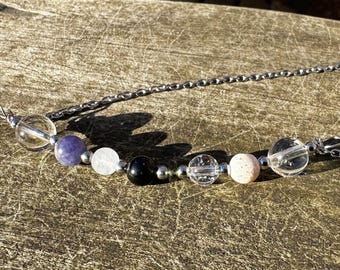 8 Synergy Healing Stone Necklace,with Danburite, Black Tektite, Satyaloka, Scolecite, Moldavite, Phenacite, Tanzanite & Azeztulite!