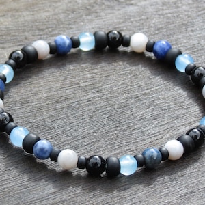Boy's Survival, Gray Agate, Black Tourmaline, Blue Chalcedony and Sodalite Protection Healing Stone Bracelet or Necklace!