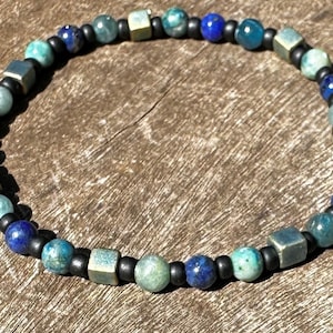 TAURUS BOY&#39;S POWER Healing Stone  Bracelet with Chrysocolla, Kyanite & Lapis!