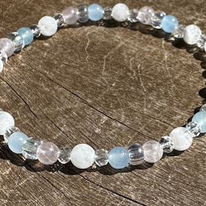 Girl&#39;s Sleep Tight, Blue Chalcedony, Moonstone and Rose Quartz Healing Stone Bracelet or Anklet!