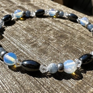 Pulseira ou tornozeleira de pedra de cura de opalita, cianita e hematita/magnetita com energia de cura positiva!