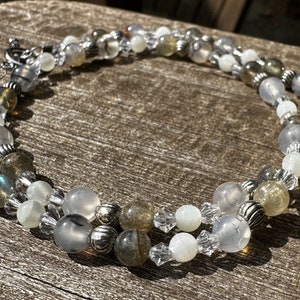 Labradorite, Fire Agate & Moonstone Healing Stone Necklace or Wrap Bracelet with Positive Healing Energy!