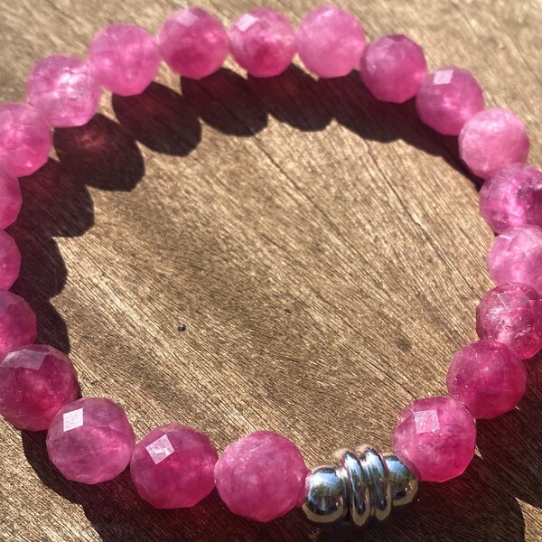 Pink Tourmaline, 8mm, Healing Stone Bracelet with Positive Energy!