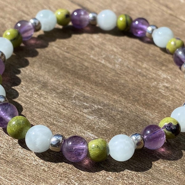 Celestite, Atlantasite and Amethyst Healing Stone Bracelet or Anklet with Positive Energy for Peace and Intuition!