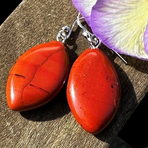 Red Jasper, Platinum Hooks, Healing Stone Earrings with Positive Energy!