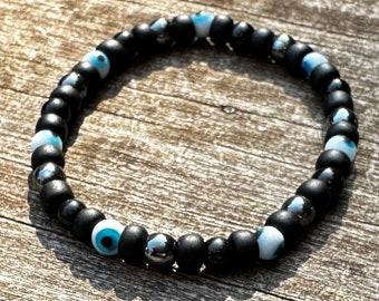 Boy&#39;s Evil Eye, Black Tourmaline & Hematite Healing Stone Protection Bracelet or Anklet with Positive Healing Energy!