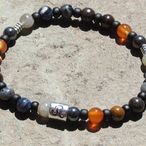 Leo Men&#39;s Power Chakra Healing Bracelet or Anklet with Hematite, Carnelian, Tigers Eye, Bronzite, Larvikite, Sodalite and Labradorite!