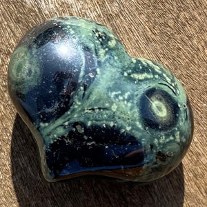 Green Kambaba Jasper Puffy Heart Worry Healing Stone!