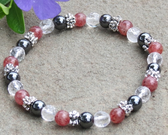 Women's AQUARIUS POWER Muscovite, Hematite & Clear Quartz Healing Stone Bracelet or Anklet!