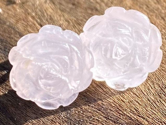 Self-love, Rose Quartz Carved Rose Healing Stone Earrings With