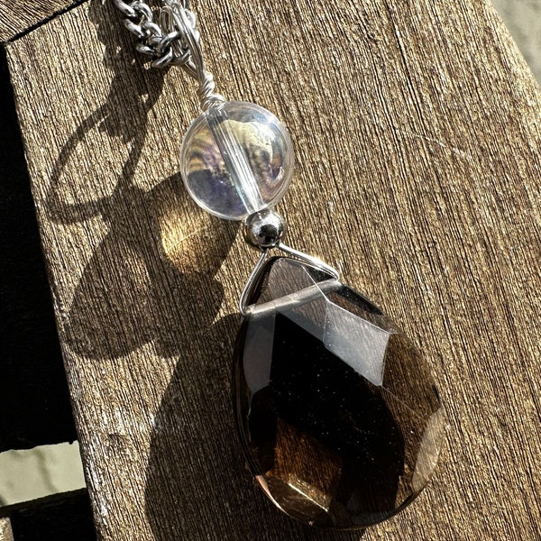 Smoky Quartz  and Angel Aura Healing Stone Protection Necklace with Positive Energy!