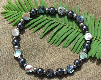 Abalone & Hematite/Magnetite Healing Stone Bracelet with Positive Healing Energy!