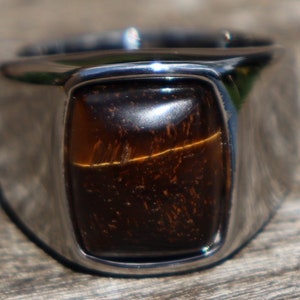 Men&#39;s Tigers Eye Healing Stone Ring, Size 11, Stainless Steel with Positive Healing Energy!