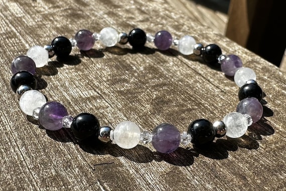 Mikovivi Bracciale In Ossidiana Tormalina Nera, Circonferenza 20,2 Cm Bracciale In Pietra Di Onice Nera Occhio Di Tigre Gioielli Con Perline Protezione Per Uomo E Donna Anniversario - Foto 8