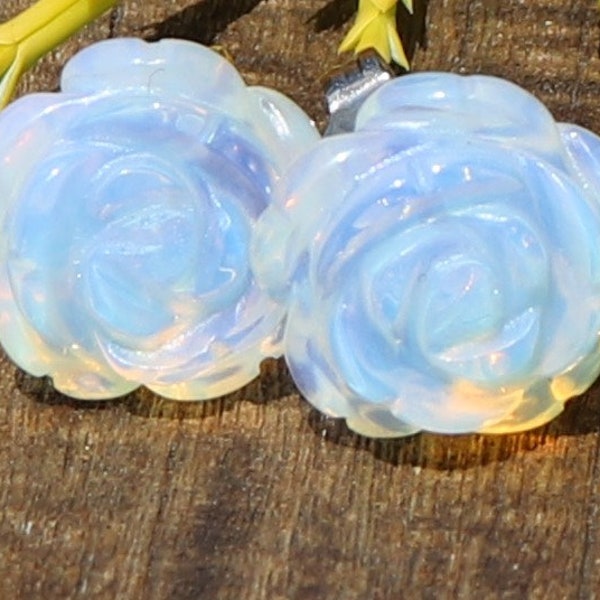 Carved Rose Opalite Healing Stone Earrings with Positive Healing Energy!