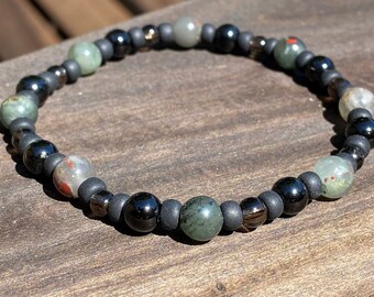 PISCES MEN'S POWER Healing Stone Bracelet or Anklet with Black Tourmaline, Smoky Quartz & Bloodstone!