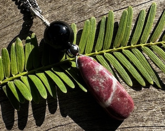 Thulite and Black Tourmaline Healing Stone Protection Necklace!