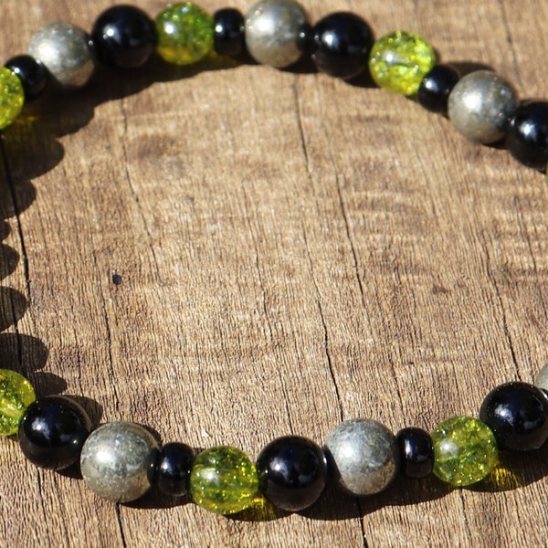 Women's LEO POWER Healing Stone Bracelet or Anklet with Onyx, Peridot and Pyrite!