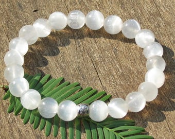 Selenite Moon Goddess Bracelet 8mm, with Positive Healing Energy!