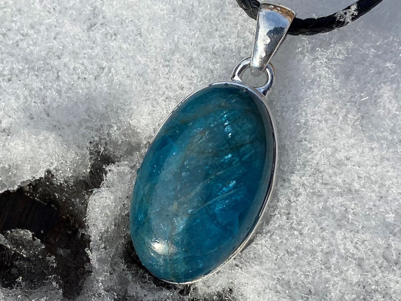 Blue apatite crystal necklace clearance