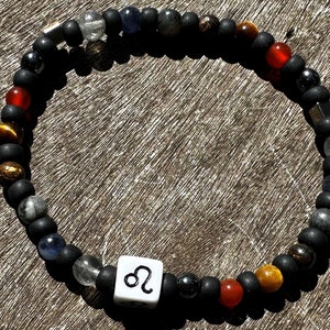 Leo Boy&#39;s Power Chakra Healing Bracelet or Anklet with Hematite, Carnelian, Tigers Eye, Bronzite, Larvikite, Sodalite and Labradorite!