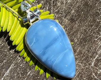 Owyhee Blue Opal with Blue Topaz, 925 Silver Healing Stone Necklace!