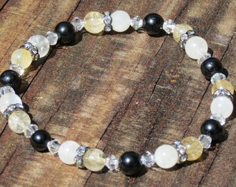 Black Tourmaline, Citrine & Moonstone Healing Stone Bracelet or Anklet with Positive Healing Energy!