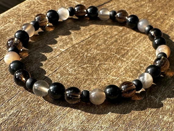LIBRA MEN S POWER Healing Stone Bracelet With Gray Moonstone Rainbow Obsidian Smoky Quartz Etsy