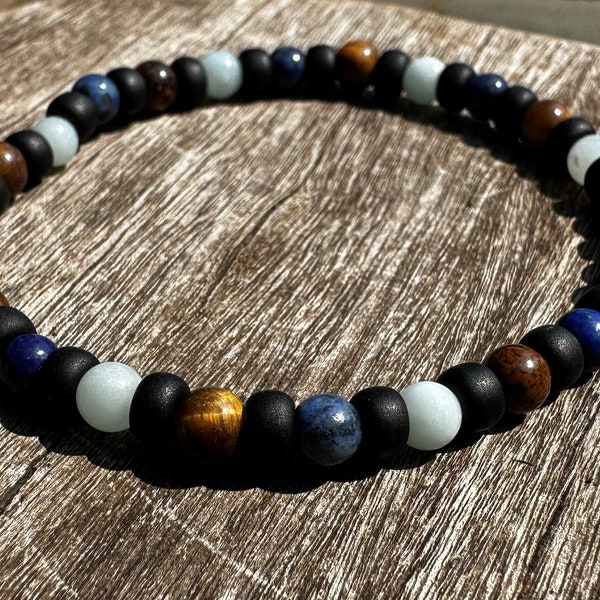Boy's Amazonite, Lapis and Tigers Eye Healing Stone Bracelet, Anklet or Necklace with Positive Healing Energy!