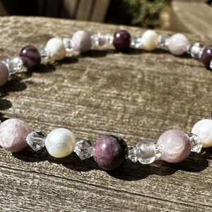 Pink Kunzite, Pearl & Eudialyte Healing Stone Bracelet or Anklet with Positive Healing Energy!